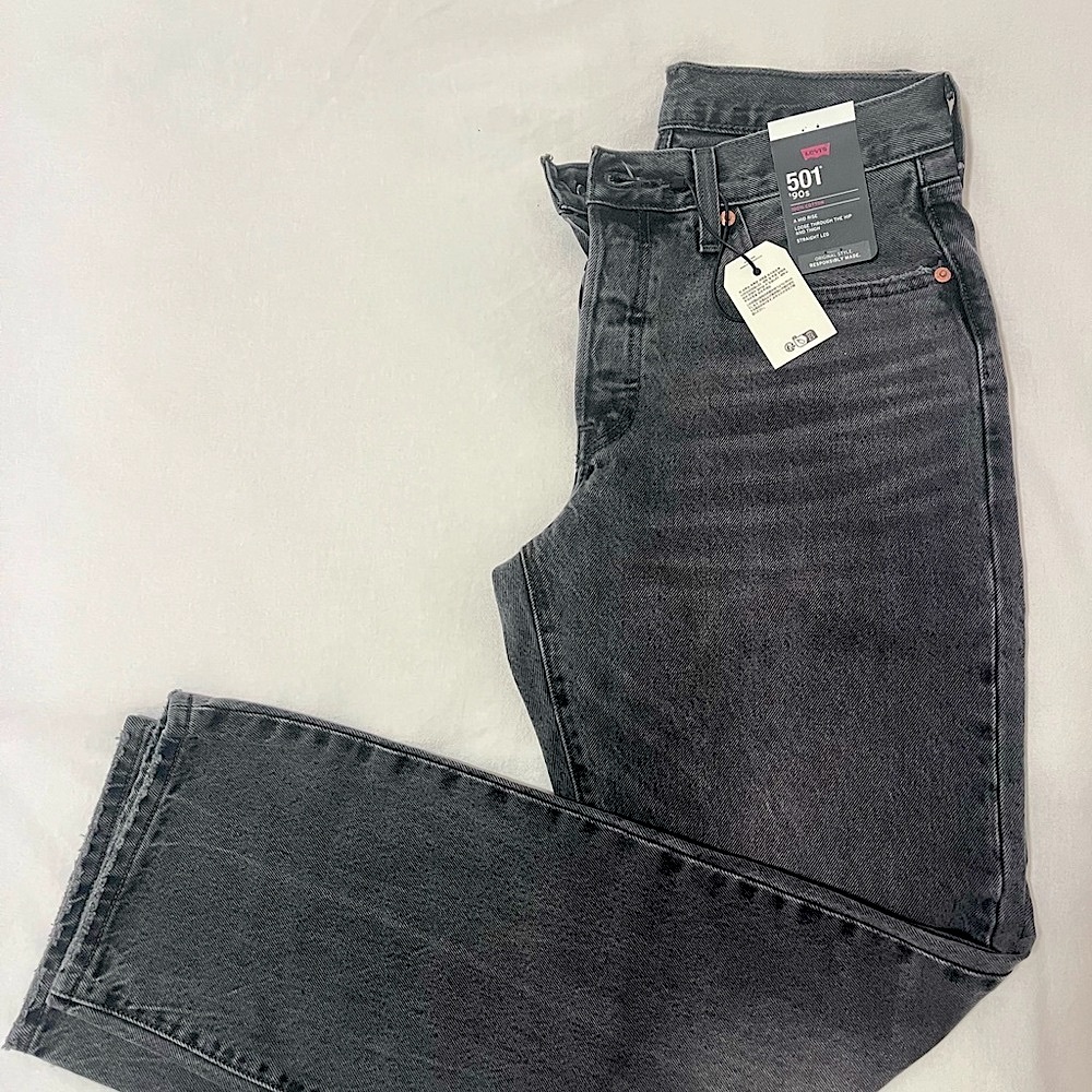 Levi's Black Straight Mid-rise Jeans 501 90s